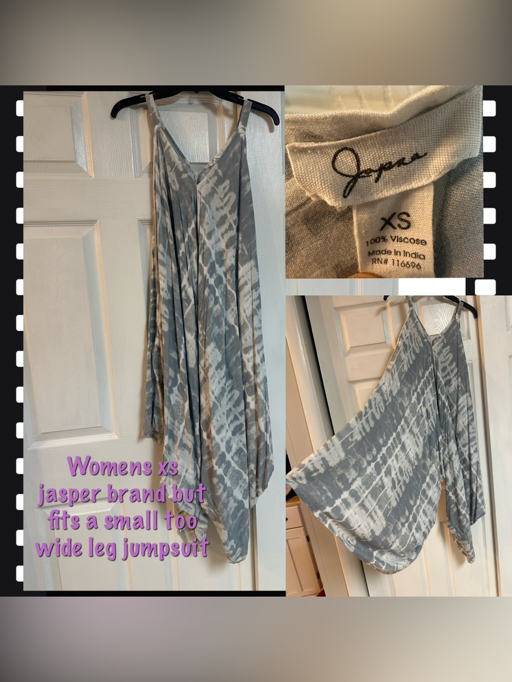 Japna Grey & White Tie-Dye Viscose Wide-Leg Jumpsuit